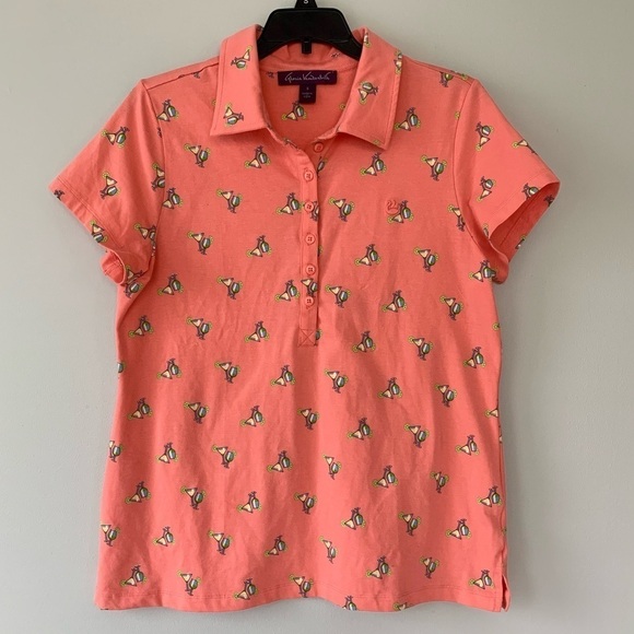 Gloria Vanderbilt Polo Shirt Peach Cocktails Drinks Orange Size Small - Picture 1 of 7